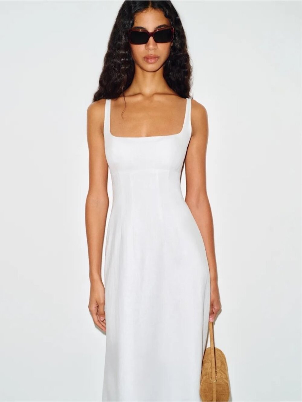 NEW Reformation Sabine Long Sleeveless Linen Dress Dunes White | US 6 UK 10
